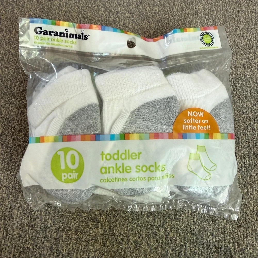 Garanimals Toddler Ankle Socks 10 Pair Pack White Grey Size 6-10 New NIP